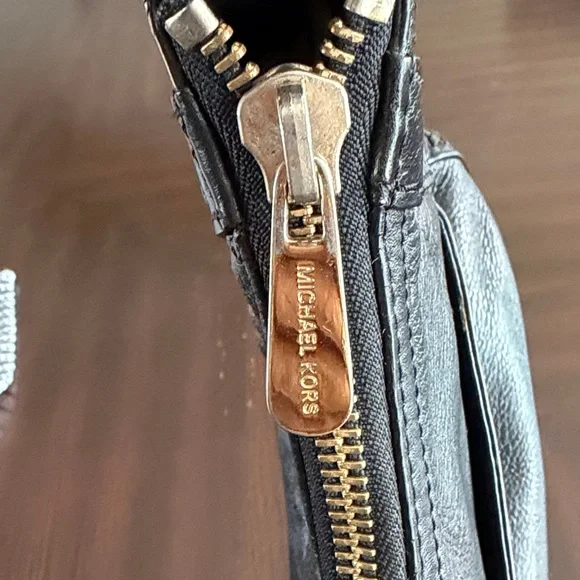 Michael Kors Black Pebbled Leather Shoulder Bag with Gold MK Charm - Picture 15 of 15